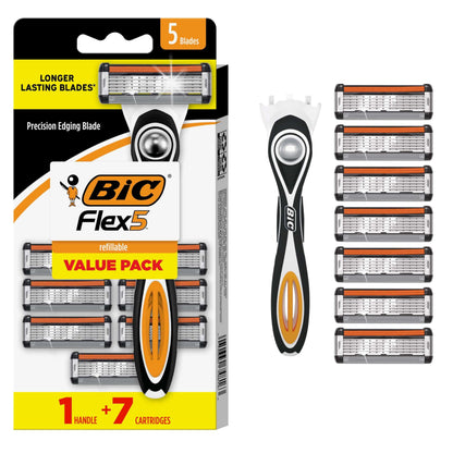 BIC Flex 5 Men's Refillable 5-Blade Razors with 1 Handle and 7 Cartridges, Up to 13 Shaves Per Cartridge, Men's Razors for First Apartment Essentials 🍁 All In One Marketplace Canada