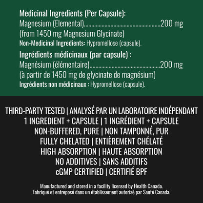 Magnesium Glycinate 200 mg Capsules (Elemental) from Non-Buffered Fully Chelated 100% Magnesium Bisglycinate - 300 Max-Capacity High-Absorption Capsules - Made in Canada - Nutritionn 🍁 All In One Marketplace Canada