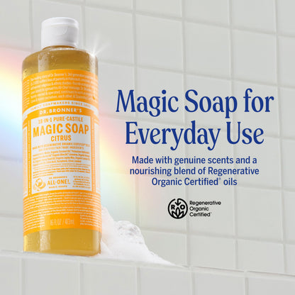 Dr. Bronner’s - Pure-Castile Liquid Soap (Citrus, 946 mL) - Made with Organic Oils, 18-in-1 Uses: Face, Body, Hair, Laundry, Pets and Dishes, Concentrated, Vegan, Non-GMO 🍁 All In One Marketplace Canada
