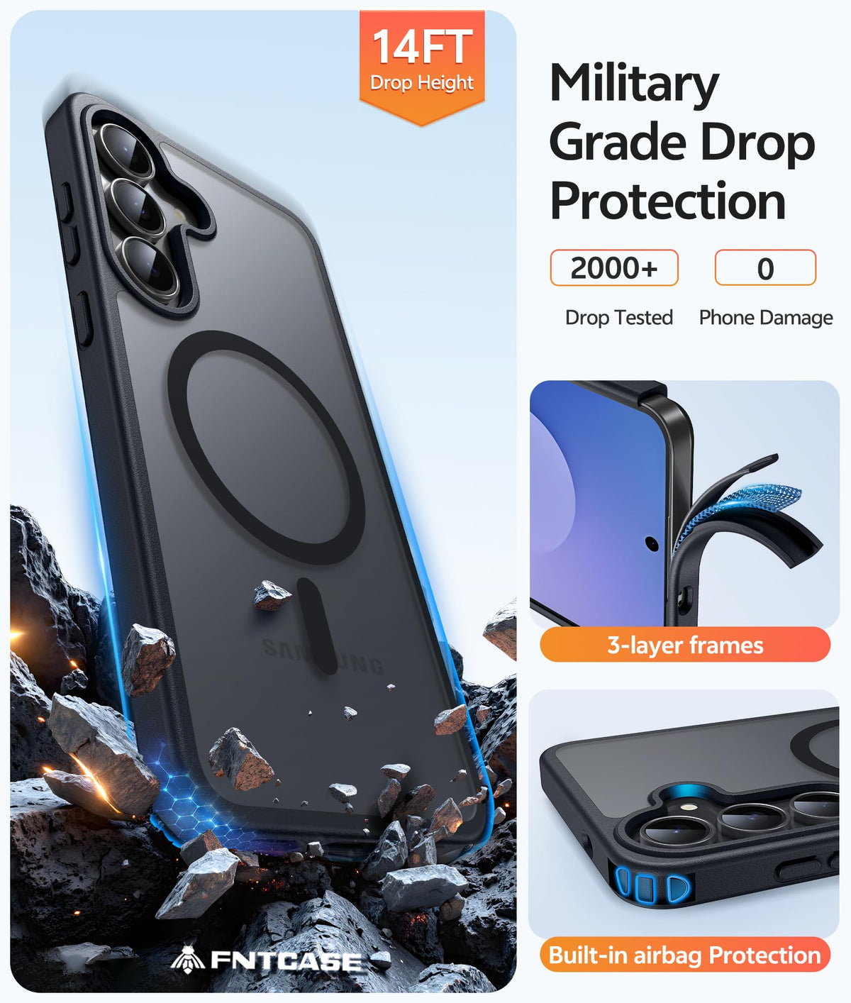 FNTCASE for Samsung-Galaxy S25 FE Case: Magnetic Translucent Matte Military Grade Drop Proof Protection Cell Phone Cover - Slim Rugged Durable Shockproof Protective Cases (Black 6.7 inch) 🍁 All In One Marketplace Canada