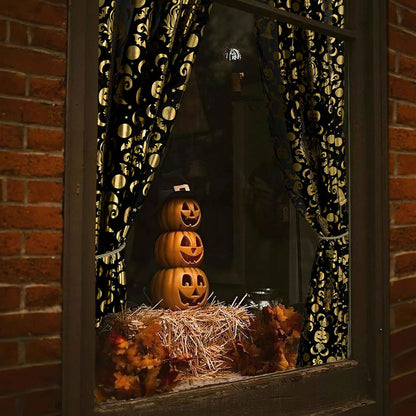 NICETOWN Halloween Curtains 84 Inches Long Scary Skull Sheer Curtains with Spooky Skeleton Pumpkin Party Decorations Window Treatment for Indoor & Ourdoor, Grommet Design, W52 x L84, Black, 2 Panels