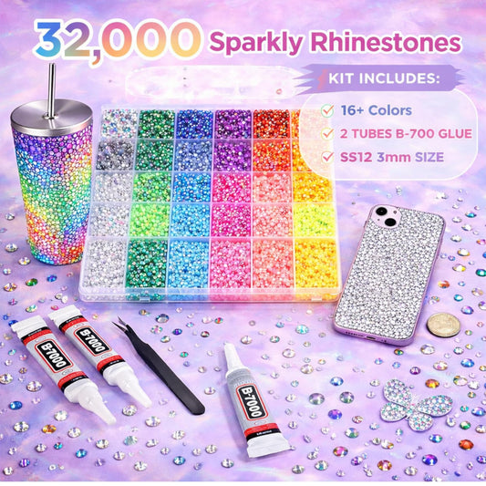 KCZ GROUP 40 Colors Resin Jelly Rhinestones for Crafting, 3mm Flatback Gems, 32000 Pieces with B7000 Glue, Bedazzling Kit for Clothing, Shoes, Nail Art, Diamond Art 🍁 All In One Marketplace Canada