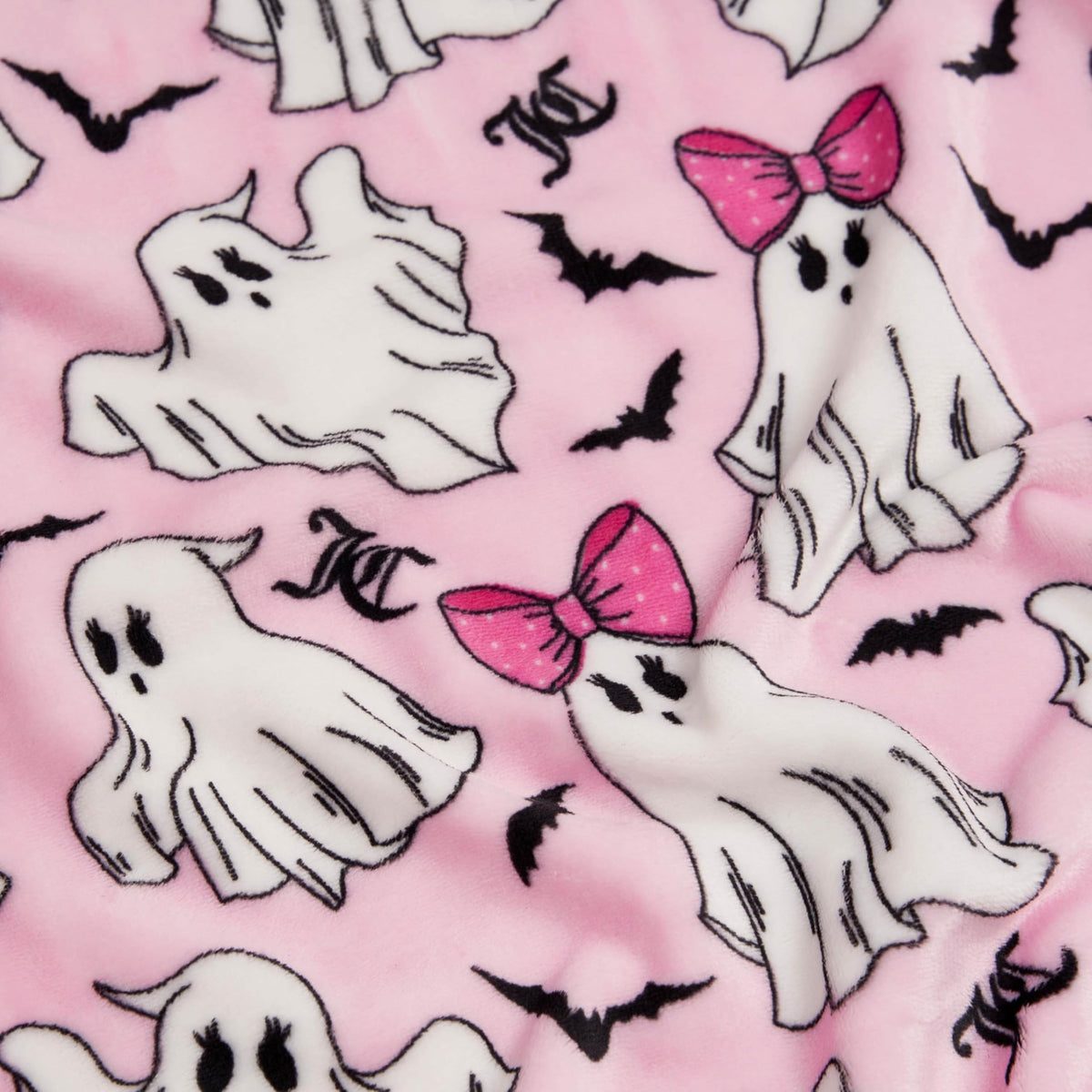 Juicy Couture Girly Ghosts Halloween Plush Throw Blanket, Soft Polyester Decorative Throw for Sofa or Bed, Light Pink, 50"x60"