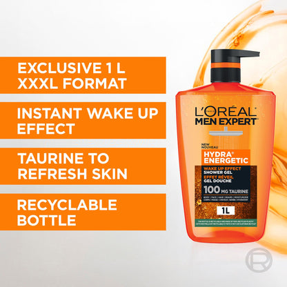 L'Oréal Paris Men Expert Hydra Energetic XXXL Shower Gel, Men's Taurine Body Wash for Body, Face, Hair & Beard, Energizing & Wake Up Effect, 1 Litre 🍁 All In One Marketplace Canada