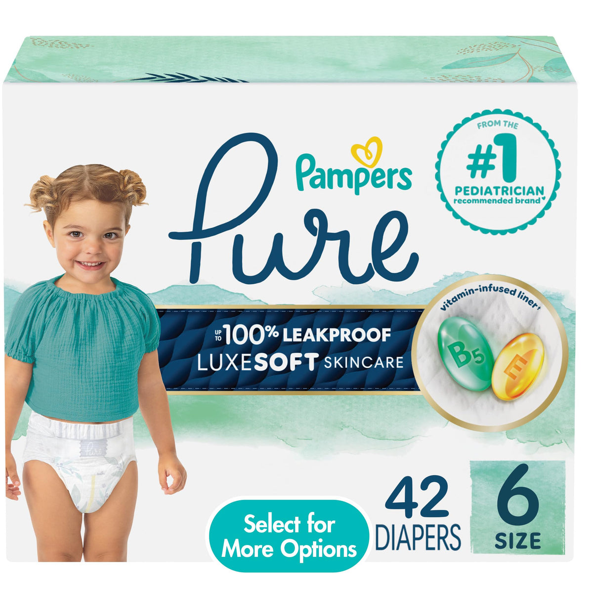 Pampers Pure Baby Diapers, Size 6, Up to 100% Leakproof, Premium Hypoallergenic Soft Diapers, 1 Pack (Count of 42) 🍁 All In One Marketplace Canada