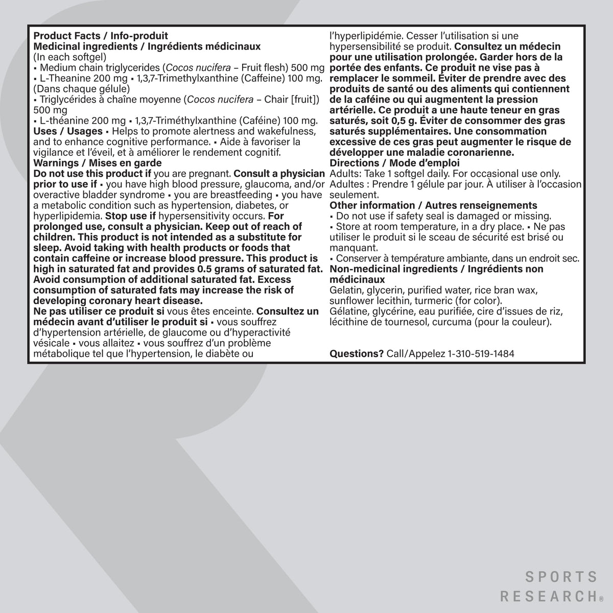 Sports Research® 2-in-1 L-Theanine Supplement with Caffeine & MCT Oil from Organic Coconuts - Focused Energy, Alertness & Relaxation Without Drowsiness - 200mg L Theanine, 100mg Caffeine - 60 Softgels 🍁 All In One Marketplace Canada
