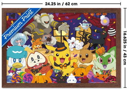 Pokémon: Halloween Party- Group Wall Poster, 22.4L" x 14.7W", Mahogany Framed Version