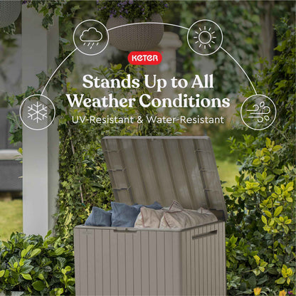 Keter City 30 Gallon Resin Outdoor Storage Box and Patio Furniture Side Table for Pool and Garden Accessories, Beige 🍁 All In One Marketplace Canada