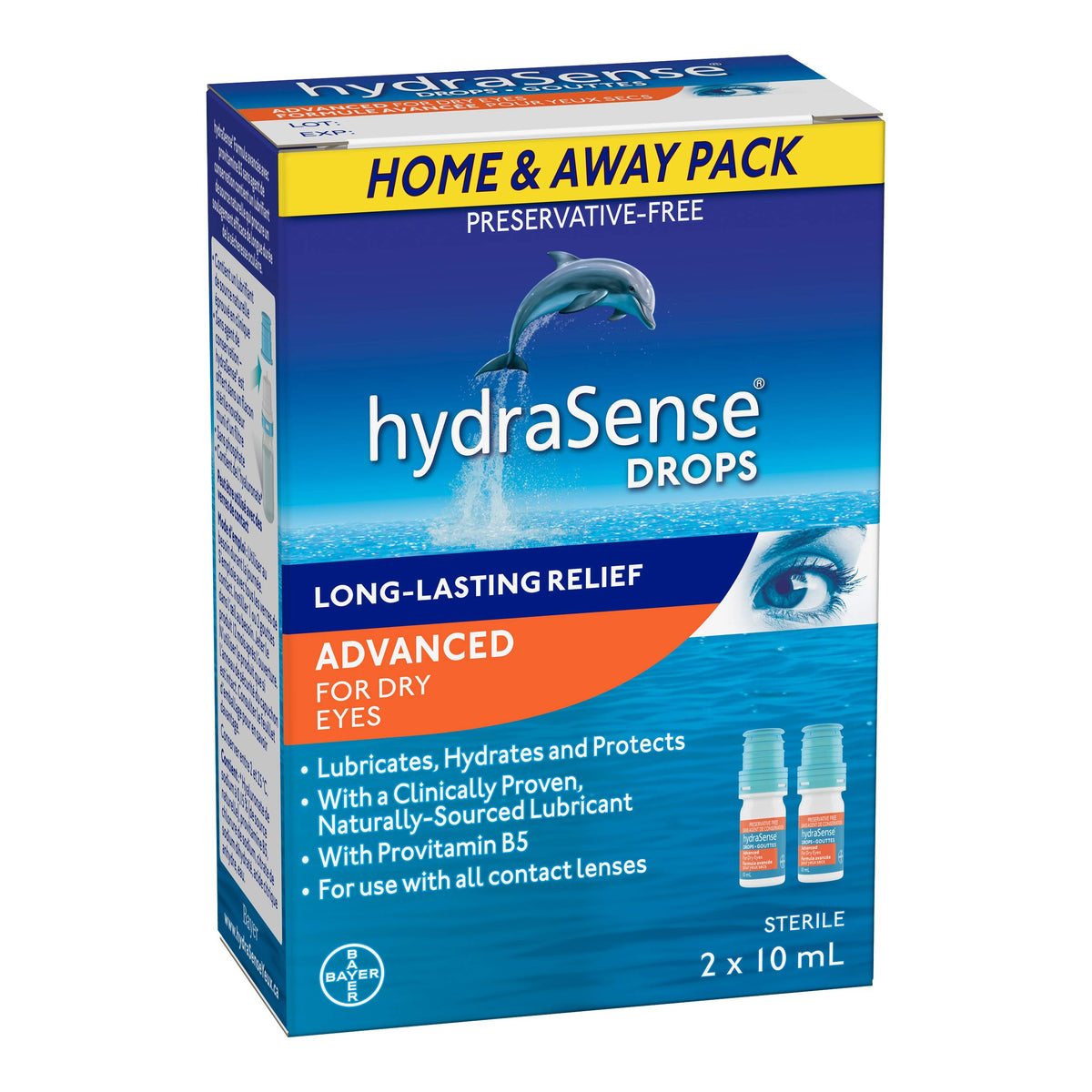 HydraSense Advanced Eye Drops, For Dry Eyes, Preservative Free, Naturally Sourced Lubricant, With Provitamin B5, Home and Away Twin Pack (2 x 10 mL), 20 mL 🍁 All In One Marketplace Canada
