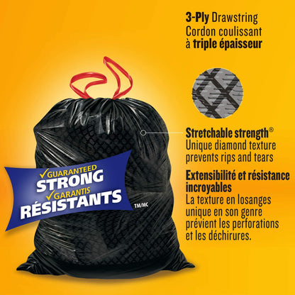 Glad Black Garbage Bags - Large 90 Litres - ForceFlex Drawstring, 60 Trash Bags, Made in Canada of Global Components 🍁 All In One Marketplace Canada