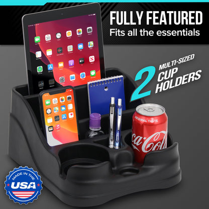 Moblorg Small Center Console for Cars, Trucks, Minivans, SUVs, Vehicle Organizer, Cup Holders, Recycled Plastic, Made in USA (Black) 🍁 All In One Marketplace Canada