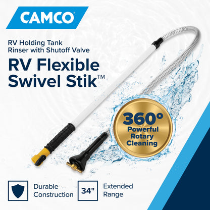 Camco Camper/RV Holding Tank Swivel Stik Rinser | Features Powerful Rotary Cleaning Action & 34-Inches of Flexible Reach | Equipped with 1/4 Turn Shutoff Valve & Ergonomic Easy Grip Handle (40074) 🍁 All In One Marketplace Canada