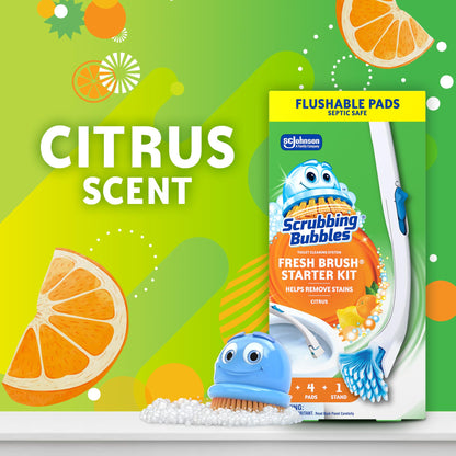 Scrubbing Bubbles Fresh Brush Toilet Bowl Cleaning System Starter Kit, Stain Removing, Citrus Action Scent, Includes: Wand + 4 Refills + 1 Stand 🍁 All In One Marketplace Canada