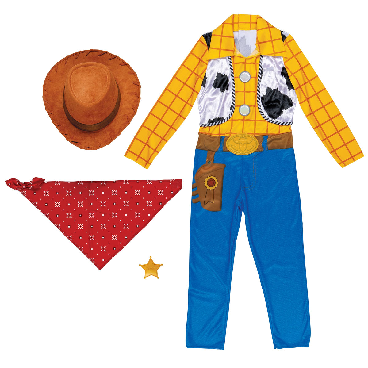 Disney Toy Story Deluxe Woody Costume, Official Boys Halloween Dress Up Outfit, Size (3T-4T)