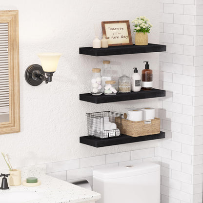upsimples 16.5" L Black Wooden Floating Shelves with Invisible Brackets, Wall Mounted Modern Wood Shelves Set of 3, for Bathroom Bedroom 🍁 All In One Marketplace Canada