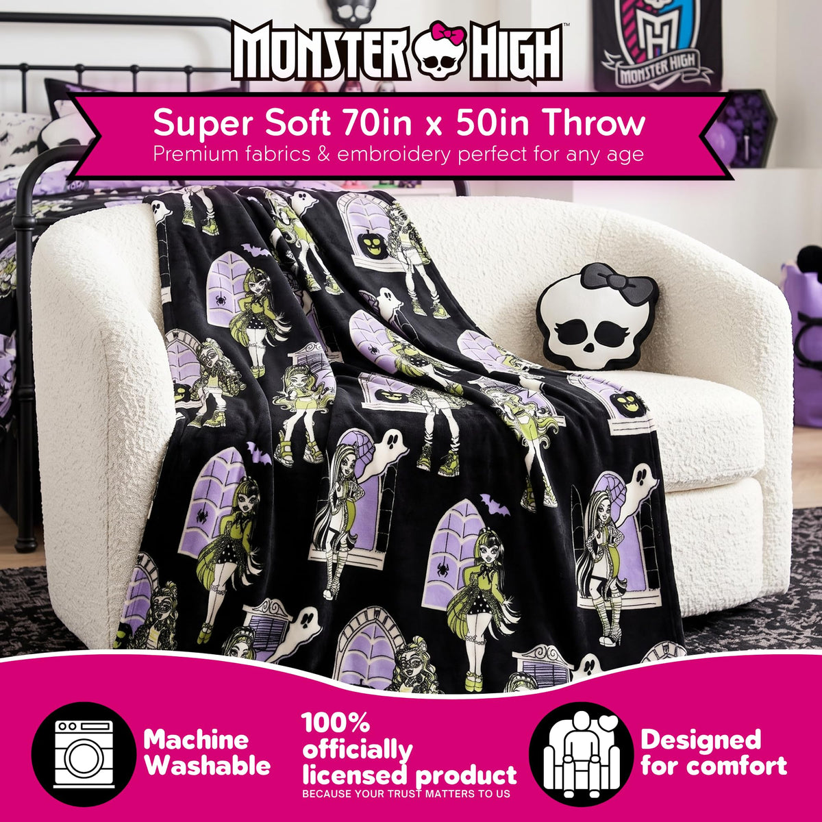 Monster High Halloween Throw, Super Soft Cozy Plush Blanket, 50" x 70", (Officially Licensed Product) by Franco