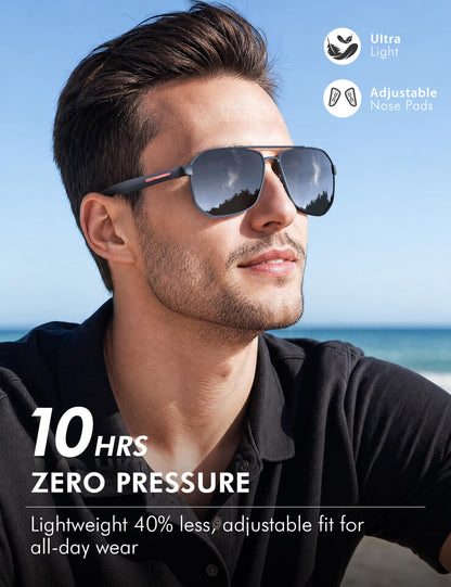 LUENX Aviator Sunglasses for Men Square Polarized Polygon Black Lens Matte Black Frame - UV 400 Protection with Accessories Driving 🍁 All In One Marketplace Canada