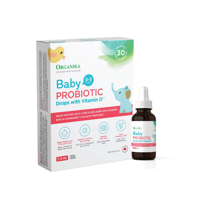 Organika Baby Probiotic Drops with Vitamin D- Soothe Colic, Reduce Fussing, Aid in Growth and Development- White, 7.5 ml (Pack of 1) 🍁 All In One Marketplace Canada