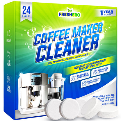 Freshero Coffee Machine Cleaner & Descaler Tablets – 24 Count, Compatible With Keurig, Breville, Ninja, Delonghi, Miele & Espresso Machines, Universal Cleaning Tabs for Coffee Maker Pots (24.0) 🍁 All In One Marketplace Canada