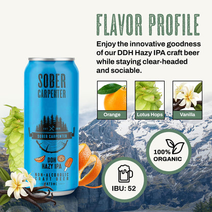 SOBER CARPENTER - DDH Hazy IPA Beer (Craft), All-Occasion Non Alcoholic Beer (with Lactose), Non Alcoholic Spirits & Alcohol Alternative, Low Calorie Drink with 70 Calories, Pack of 12 (16 oz Ea) 🍁 All In One Marketplace Canada