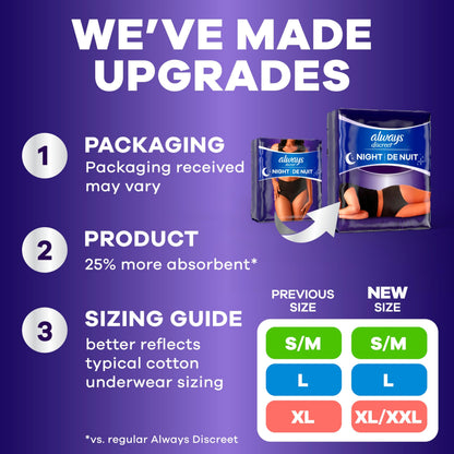 Always Discreet Night, Reimagined Adult Diapers for Women, Overnight Incontinence Underwear L, 14 Count 🍁 All In One Marketplace Canada