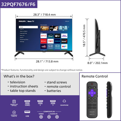 Philips 32PQF7676/F6 7600 Series FHD QLED 32-Inch Full HD QLED Roku TV 🍁 All In One Marketplace Canada