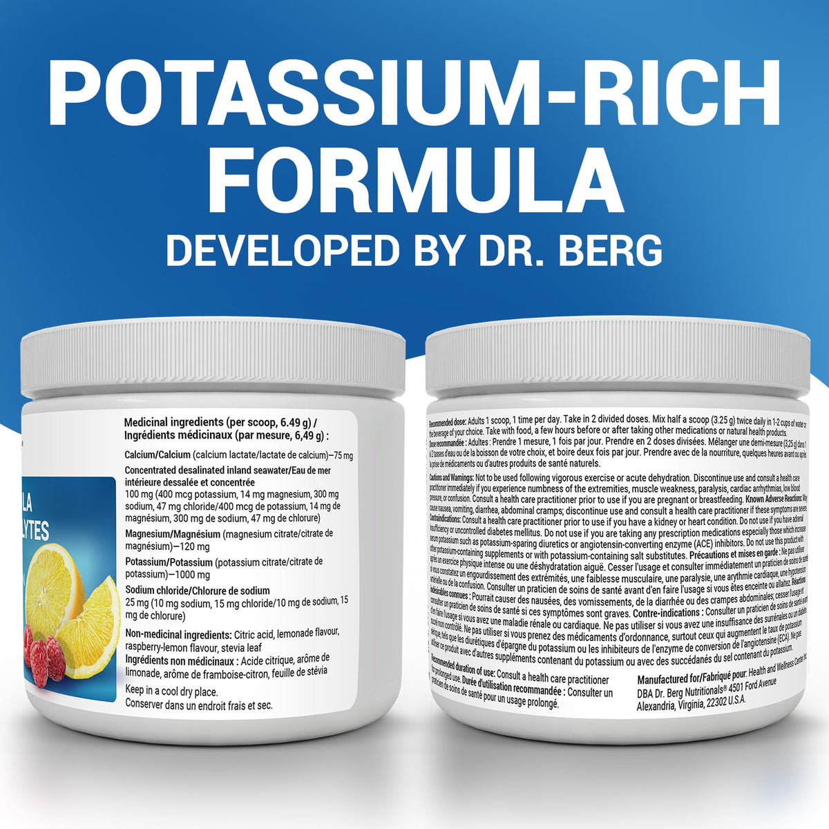 Dr. Berg Electrolytes Powder No Sugar - Enhanced w/ 1000 mg of Potassium & Real Sea Salt - Zero Sugar Electrolyte Powder - Raspberry & Lemon Flavor Hydration Powder Electrolytes - 50 Servings 🍁 All In One Marketplace Canada