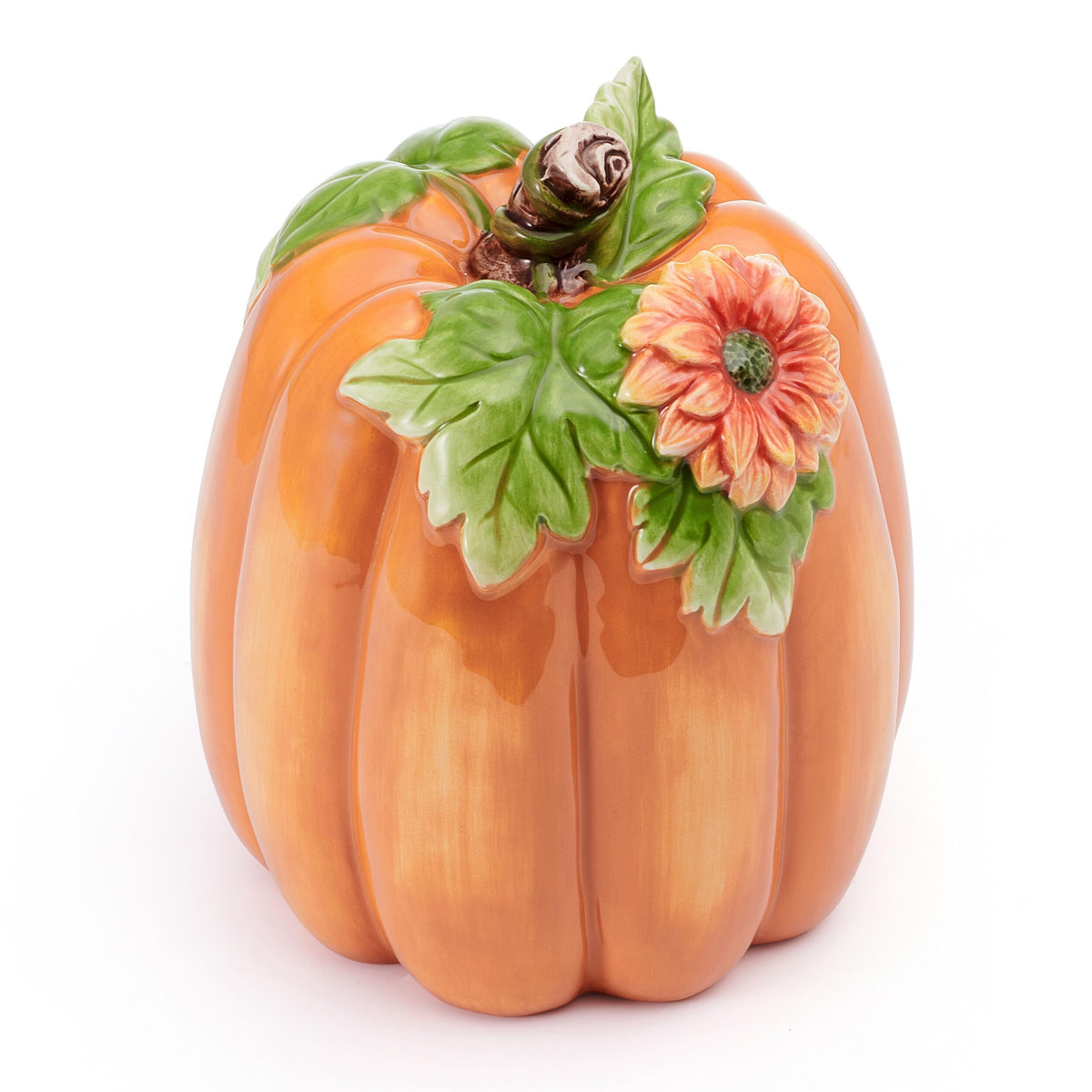 Fitz and Floyd Harvest Halloween Tall Flower Pumpkin Ceramic Figurine, 7 inch