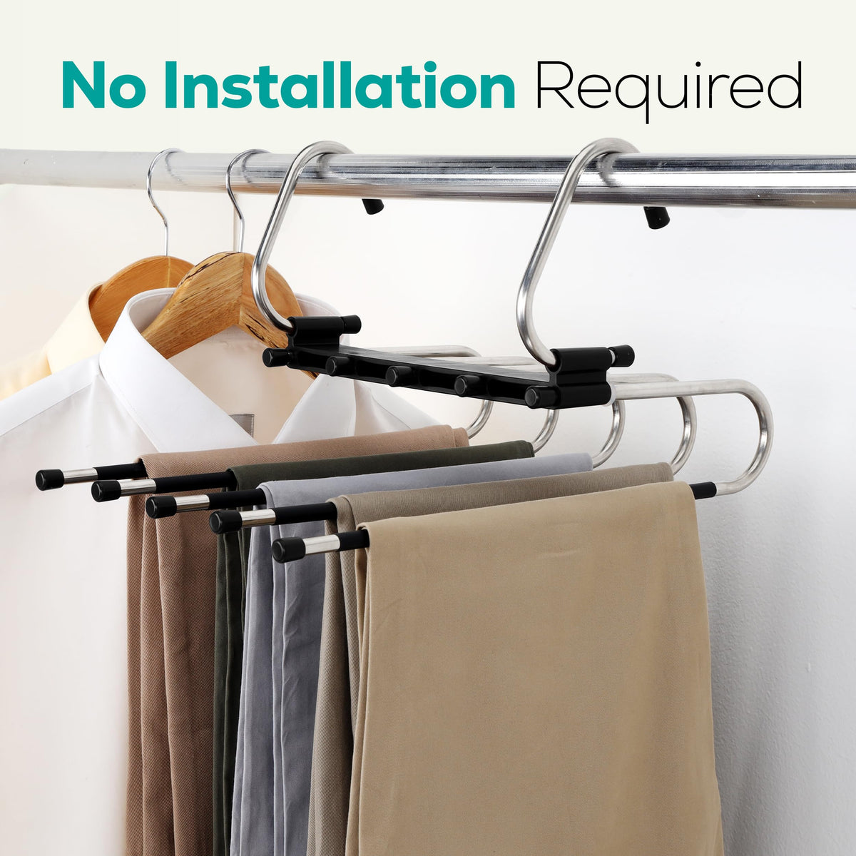 Utopia Home 2 Pack Pants Hangers Space Saving - Clothes Hanger with Stainless Steel Hook & Anti-Slip Design - Closet Organizer for Jeans, Trousers, Skirts, Scarf & Slacks (Black) 🍁 All In One Marketplace Canada