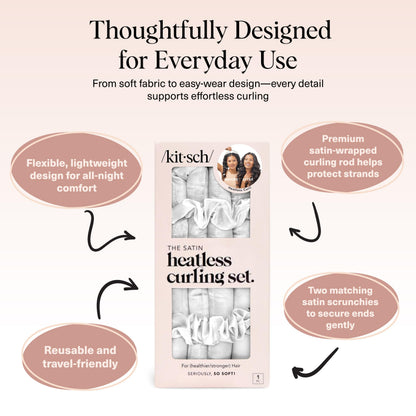 Kitsch Satin Heatless Curlers Set – Heatless Curls Overnight w/ 34" Hair Waver & 2 Satin Hair Scrunchies, Comfortable Hair Curlers to Sleep In for Frizz-Free, No Heat Damage Styling - Ivory 🍁 All In One Marketplace Canada