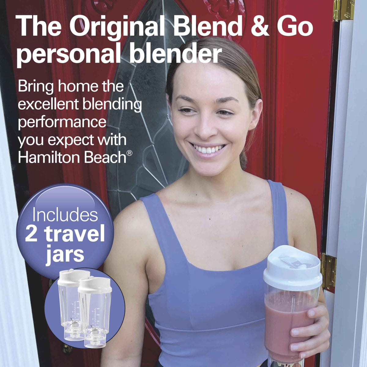 Hamilton Beach Personal Blender for Smoothies & Protein Shakes, Portable Single Serve Blender with 2 Travel Jars & Lids, 14 oz BPA-Free Cups, Stainless Steel Blades, 300W, White, 51102G 🍁 All In One Marketplace Canada