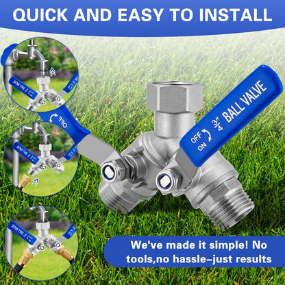 Garden Hose Splitter 2 Way, 304 Stainless Steel Heavy Duty Water Hose Splitter with Long Handle, 3/4" GHT Thread Y Valve Water Garden Hose Tap Adapter, Full Flow Water Splitter Connector 🍁 All In One Marketplace Canada