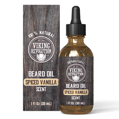Viking Revolution - Beard Oil - All Natural Beard Oil Men with Argan Oil & Jojoba Oil - Softens, Smooths & Strengthens - Beard Conditioner - Gifts For Men - Spiced Vanilla - 30 ml 🍁 All In One Marketplace Canada