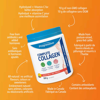 Progressive Complete Collagen Tropical Breeze, Canadian-Made, for Healthier Hair, Skin, Nails and Joints. Grass-Fed Non-GMO with Antioxidants, Hydrolyzed with Vitamin C for Best Absorption, 500 g 🍁 All In One Marketplace Canada