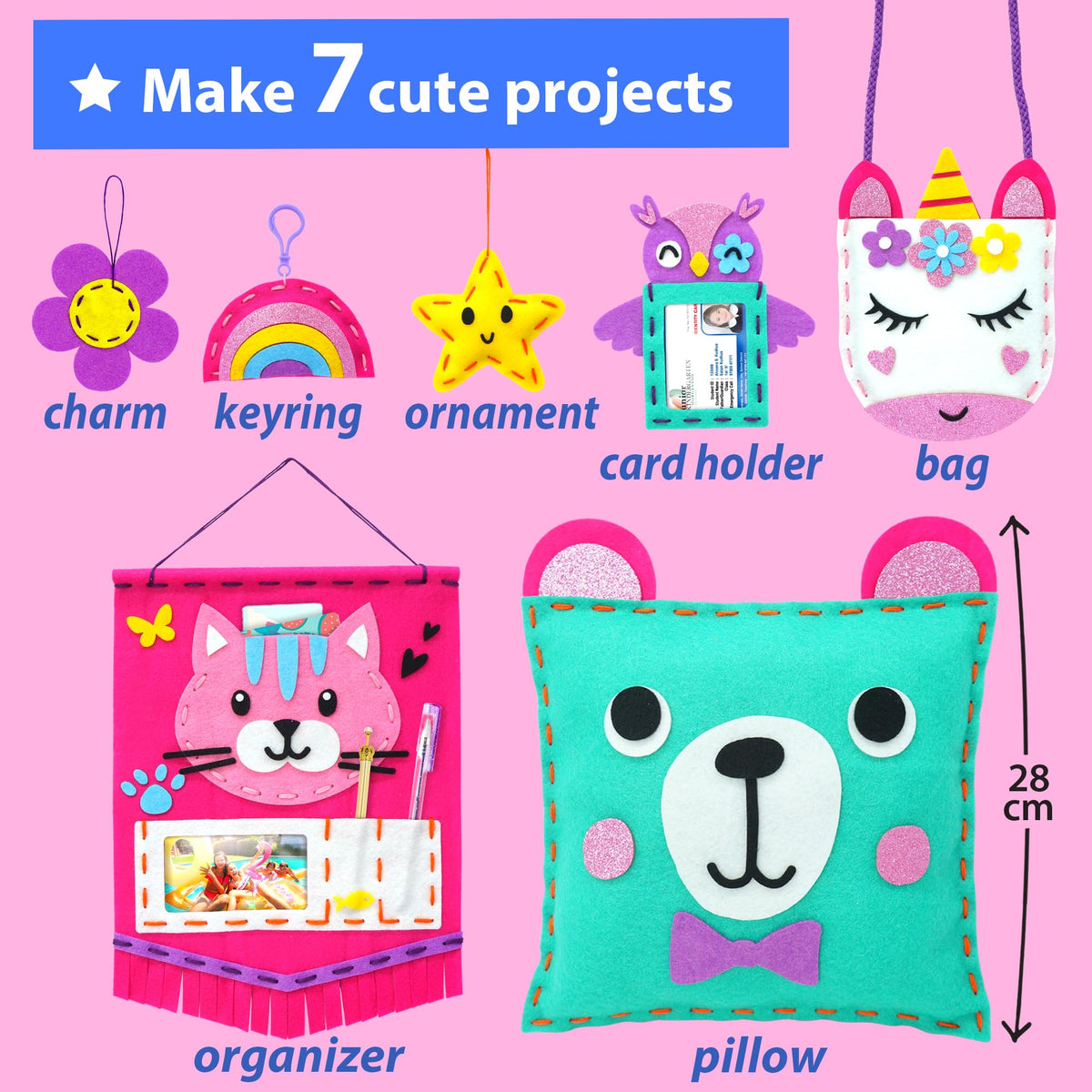 KRAFUN My First Sewing Kit for Kids Age 5+ Beginner Art & Craft, Includes 7 Easy Projects Dolls, Pillows, Bag, Instruction & Plush Felt Materials for Learn to Sew, Embroidery Skills 🍁 All In One Marketplace Canada