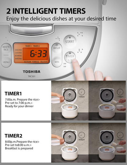 Toshiba Rice Cooker 6 Cup Uncooked – Japanese Rice Cooker with Fuzzy Logic Technology, 7 Cooking Functions, Digital Display, 2 Delay Timers and Auto Keep Warm, Non-Stick Inner Pot, White 🍁 All In One Marketplace Canada