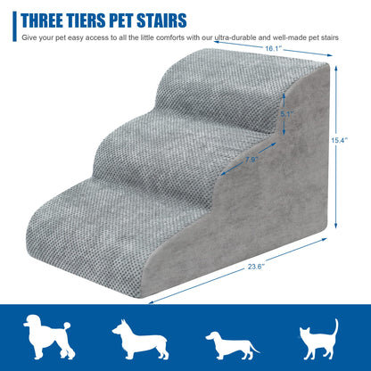 Dog Stairs for Small Dogs - High Density Foam Dog Ramp, Extra Wide Pet Steps with Non-Slip Bottom for High Beds, Couche and Sofa, Best for Dogs Injured, Older Doggy Cats, Pet with Joint Pain (3 Tiers) 🍁 All In One Marketplace Canada