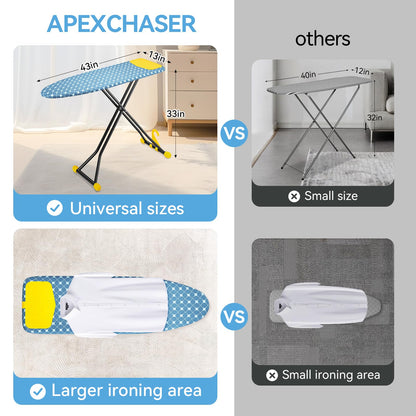 APEXCHASER Ironing Board with Iron Rest, Compact and Space Saver Iron Board, Extra Thick Cover, Height Adjustable, Wall Mount & Closet Hanger 13x43 Yellow 🍁 All In One Marketplace Canada