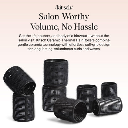 Kitsch Ceramic Thermal Hair Rollers for Women – Self Grip Hair Curlers for Heatless Curls Overnight - Volumizing Large Rollers for Short & Long Hair - For Long Lasting Frizz-Free Curls - Black, 8pcs 🍁 All In One Marketplace Canada