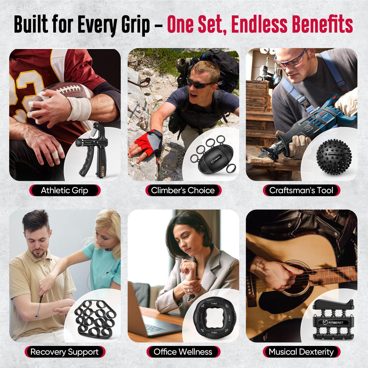 FitBeast Grip Strength Trainer, Hand Gripper Strengthener Kit - 6 Pack with Adjustable Resistance Forearm Strengthener, Forearm Exerciser and Massage Balls for Hand Therapy, Grip Training and Recovery 🍁 All In One Marketplace Canada