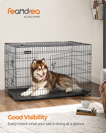 Feandrea Dog Crate, 48-Inch Foldable Dog Kennel with 2 Doors, Removable Tray, XXL, Black UPPD48H 🍁 All In One Marketplace Canada