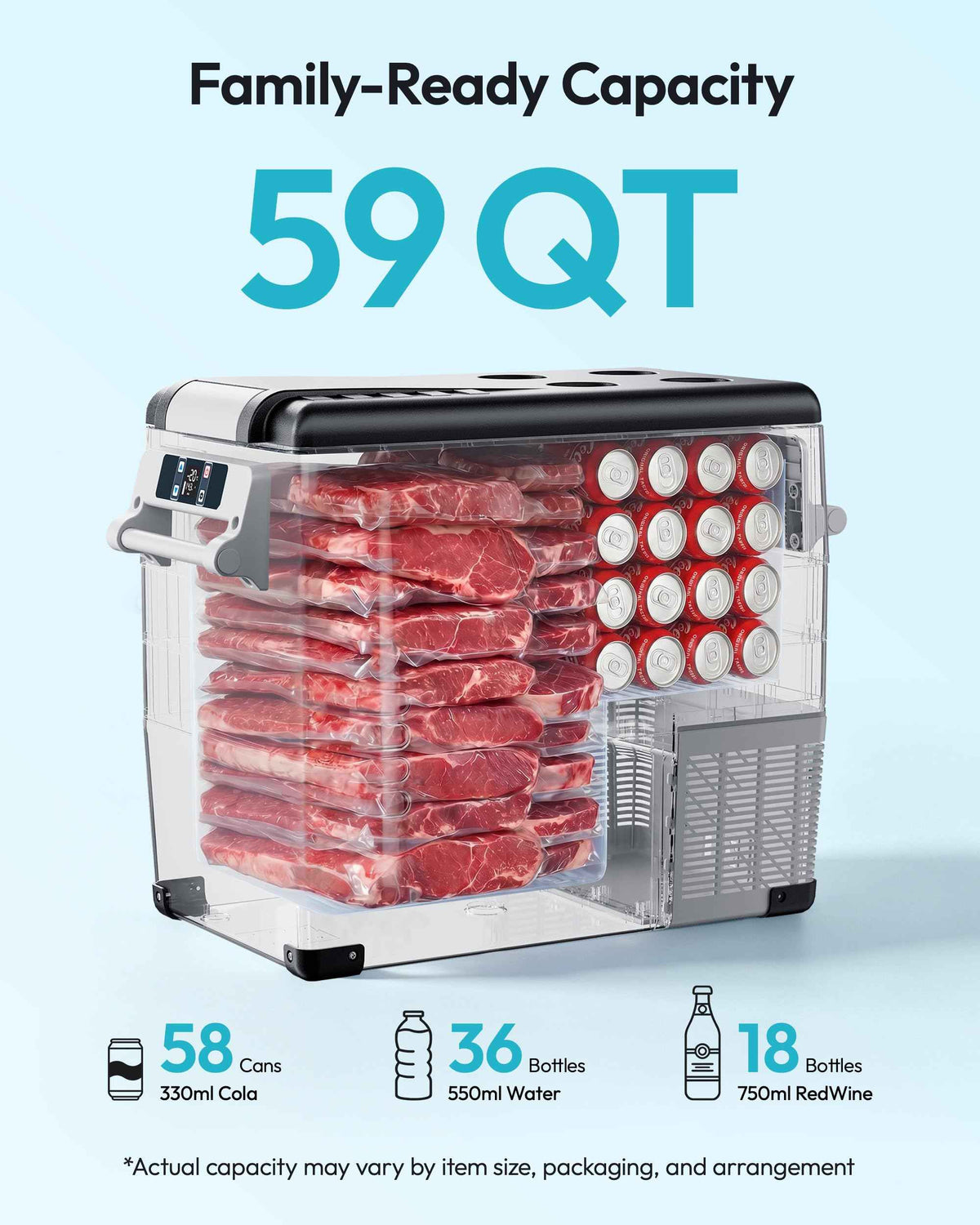 EUHOMY 12 Volt Refrigerator, 60QT(55L) Electric Cooler, 12V Fridge APP Control, 12V Cooler -4℉~68℉, Portable Freezer 12/24V DC 110-240V AC for Camping, Travel, Truck, Home 🍁 All In One Marketplace Canada