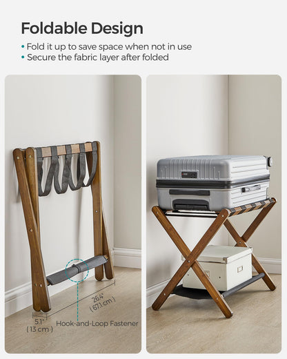 SONGMICS Luggage Rack, Bamboo Luggage Rack for Guest Room, Folding Suitcase Stand, for Hotel, Bedroom, Heavy-Duty, Holds up to 131 lb, Walnut Brown URLR007D01 🍁 All In One Marketplace Canada