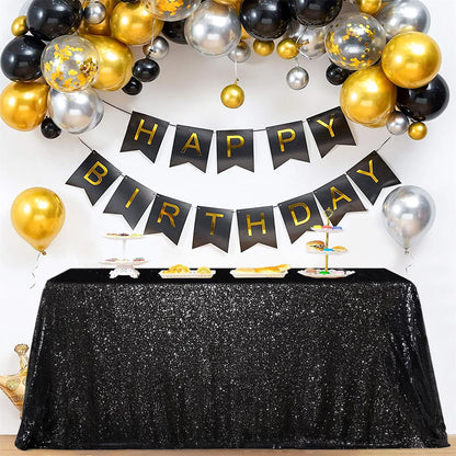 SoarDream Black Sequin Tablecloth 90x156 Inch Rectangle Wedding Tablecloth for Birthday Baby Shower Graduation Indoor Outdoor Halloween Party Table Decorations