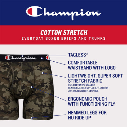 Champion Men Men's Cotton Stretch Boxer Briefs, 3 and 5 Packs Available, Black - 5 Pack, Medium 🍁 All In One Marketplace Canada