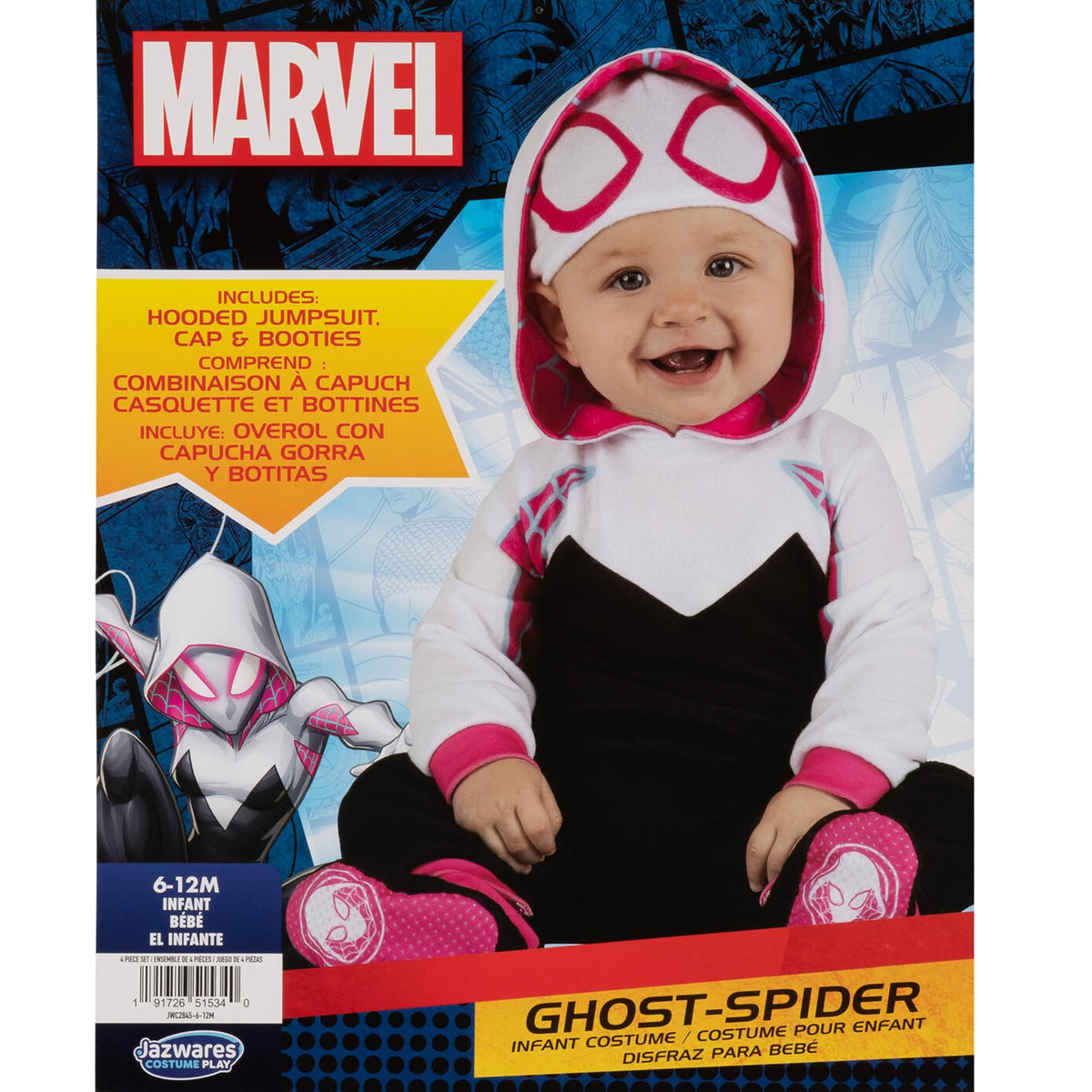 Marvel Spider-Gwen Official Infant Deluxe Halloween Costume - Premium Minky Fabric and Non-Slip Grip Booties (6-12M)
