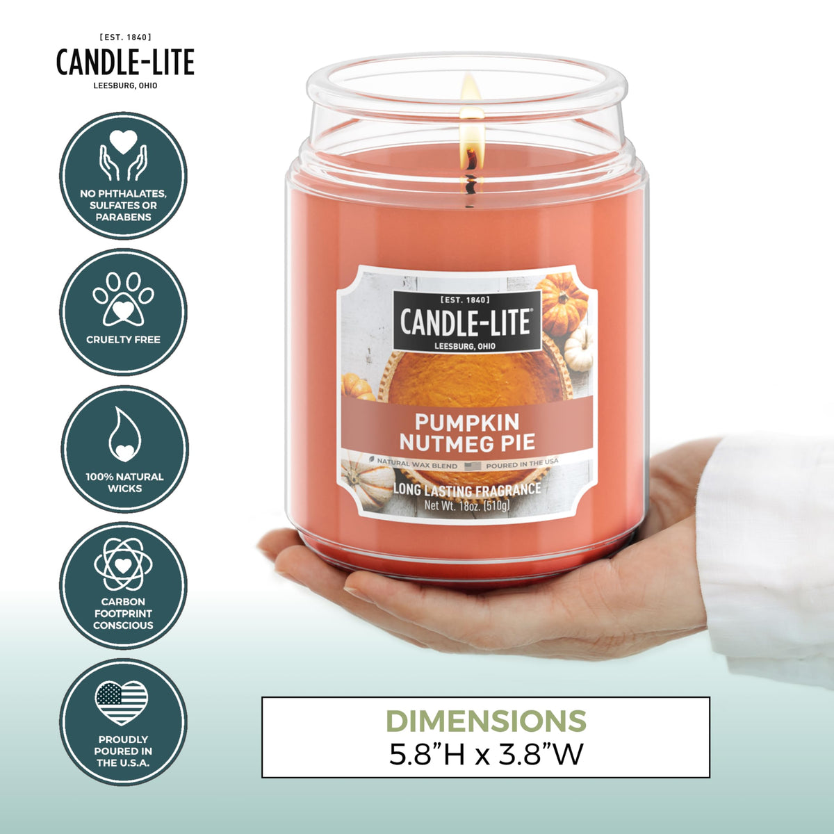 Candle-lite Halloween Scented Candles, Pumpkin Nutmeg Pie, 18 oz Jar, Proudly Poured in The USA, Aromatherapy Candle, Single-Wick with 110 Hours of Burn Time, Perfect for Creating an Inviting Ambiance