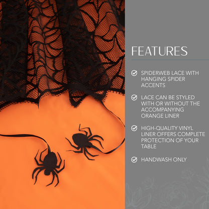 Elrene Home Fashions Crawling Halloween Spider Lace Lined Tablecloth, Black/Orange, 60" x 84" (Tablecloth)