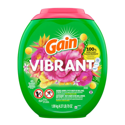 Gain Super Flings Laundry Detergent Pacs, 45 Count, Vibrant, irresistibly clean and fresh 🍁 All In One Marketplace Canada
