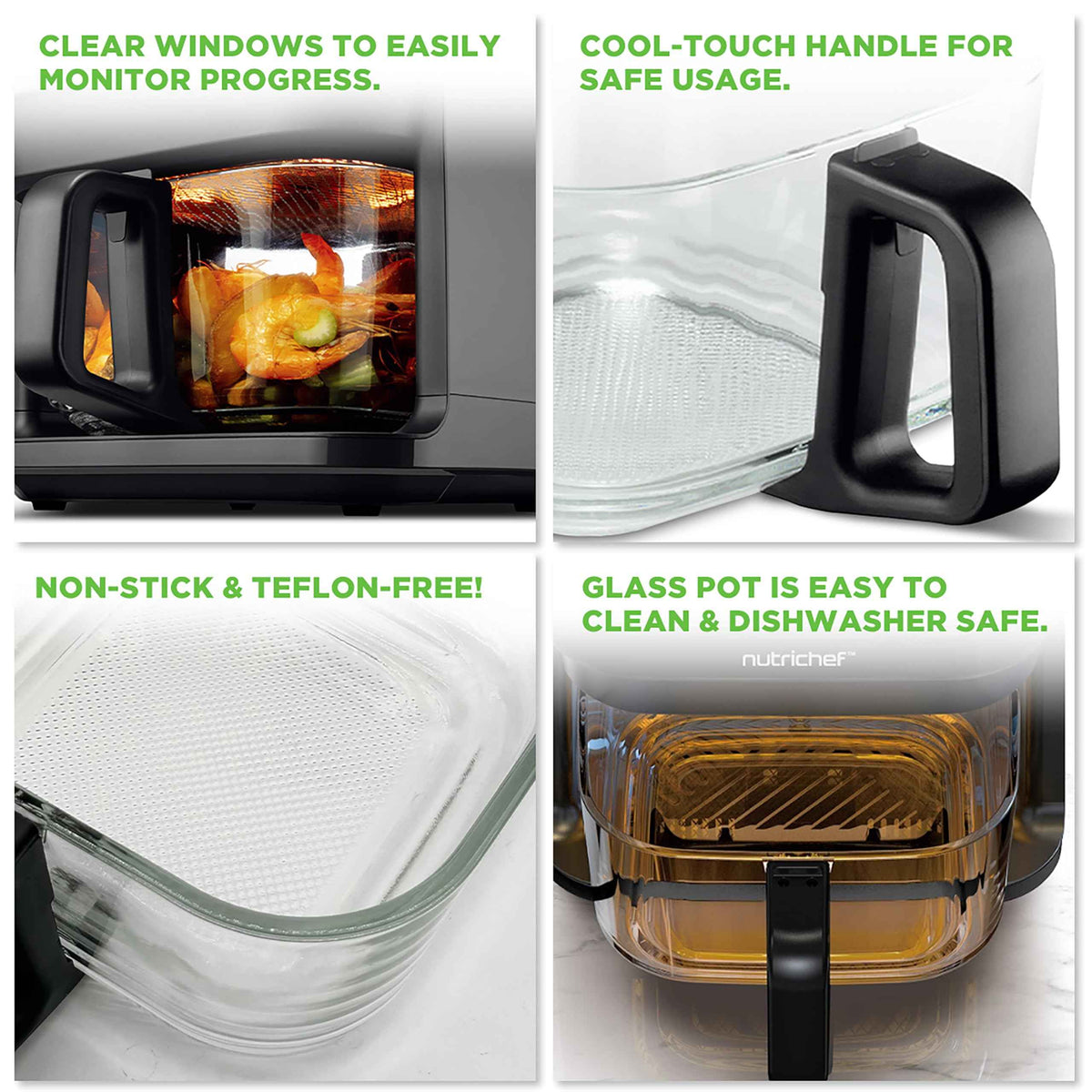 Nutrichef 5.8 Quart Air Fryer | 8-1 Preset Cook Modes | Transparent Fry Bowl for Best Cooking Results | Cook Shrimp, Steak, Fries, Wings, Chicken & More | Precise Temperature Control & Time | Black 🍁 All In One Marketplace Canada